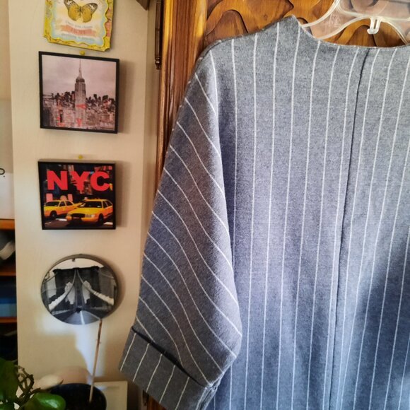 ZARA Gray Pinstripe Dolman Sleeve Pocket Cocoon Tunic Shift Dress - Size S - Picture 11 of 16